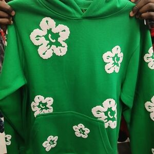 Green Hoodie with White Floral Design